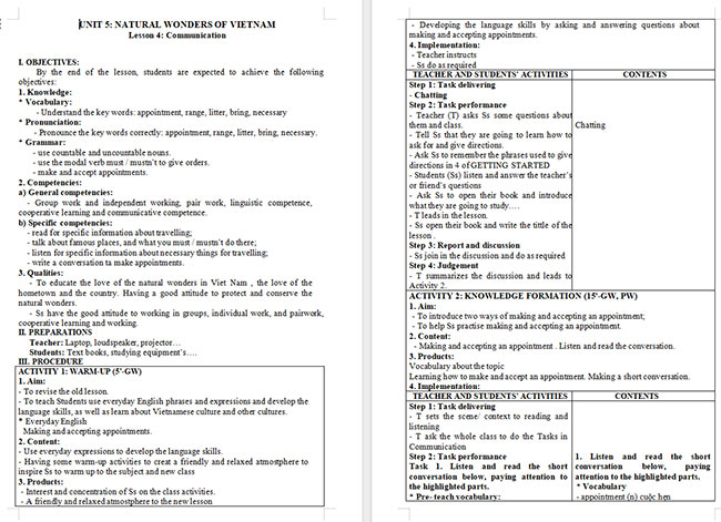Giáo án Tiếng Anh 6 Unit 5: Communication