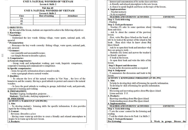 Giáo án Tiếng Anh 6 Unit 5: Skills 2