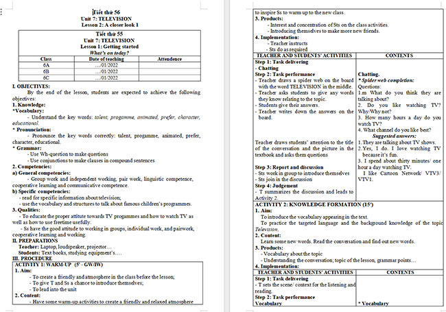 Giáo án Tiếng Anh 6 Unit 7: A Closer Look 1