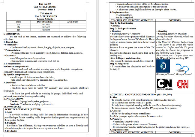 Giáo án Tiếng Anh 6 Unit 7: Skills 1