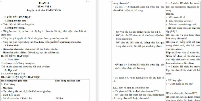 Giáo án Tiếng Việt 4: Câu