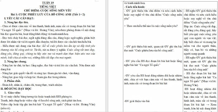 Giáo án Tiếng Việt 4: Cuộc phiêu lưu của bồ công anh