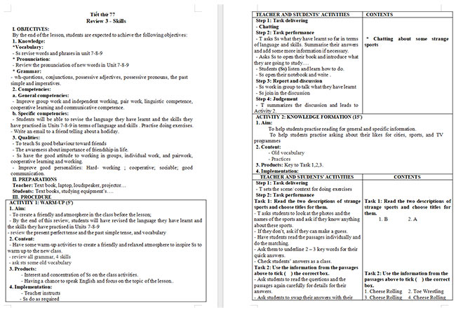 Giáo án Tiếng Anh 6 Review 3: Skills