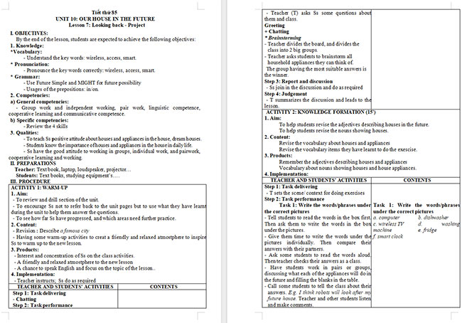 Giáo án Tiếng Anh 6 Unit 10: Looking Back