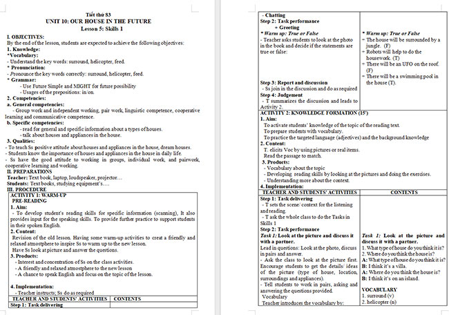 Giáo án Tiếng Anh 6 Unit 10: Skills 1
