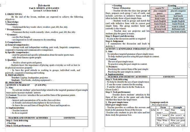 Giáo án Tiếng Anh 6 Unit 8: A Closer Look 2