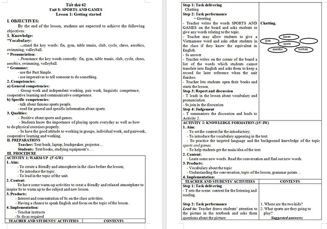 Giáo án Tiếng Anh 6 Unit 8: Getting Started