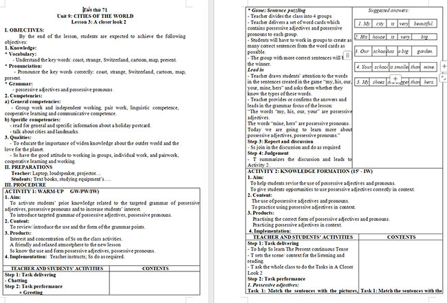 Giáo án Tiếng Anh 6 Unit 9: A Closer Look 2