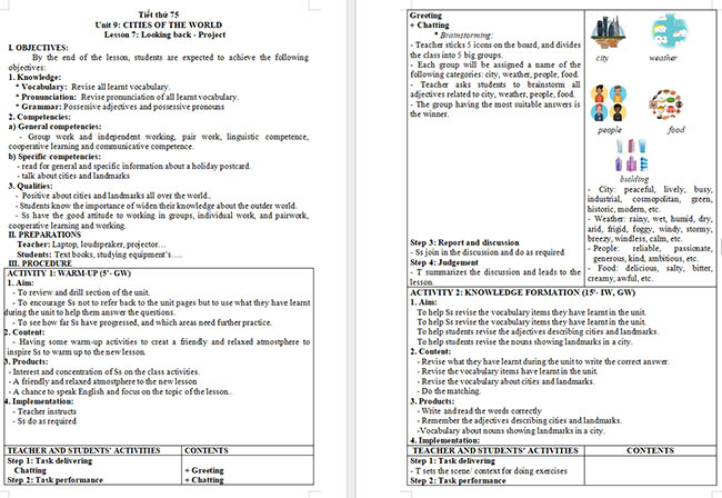 Giáo án Tiếng Anh 6 Unit 9: Looking Back