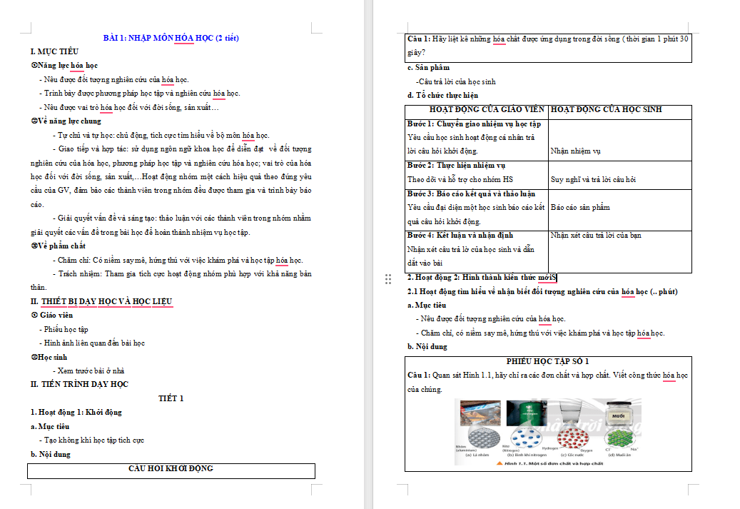 Hóa học 11 Bài 1: Nhập môn Hóa học