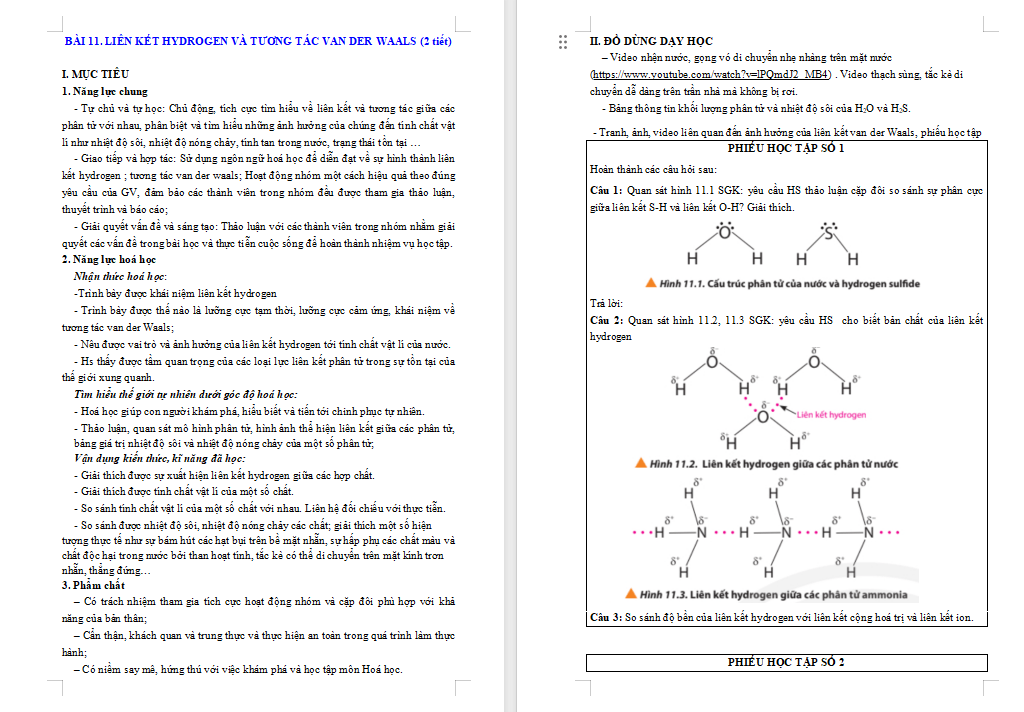 Liên kết hydrogen và tương tác van der waals