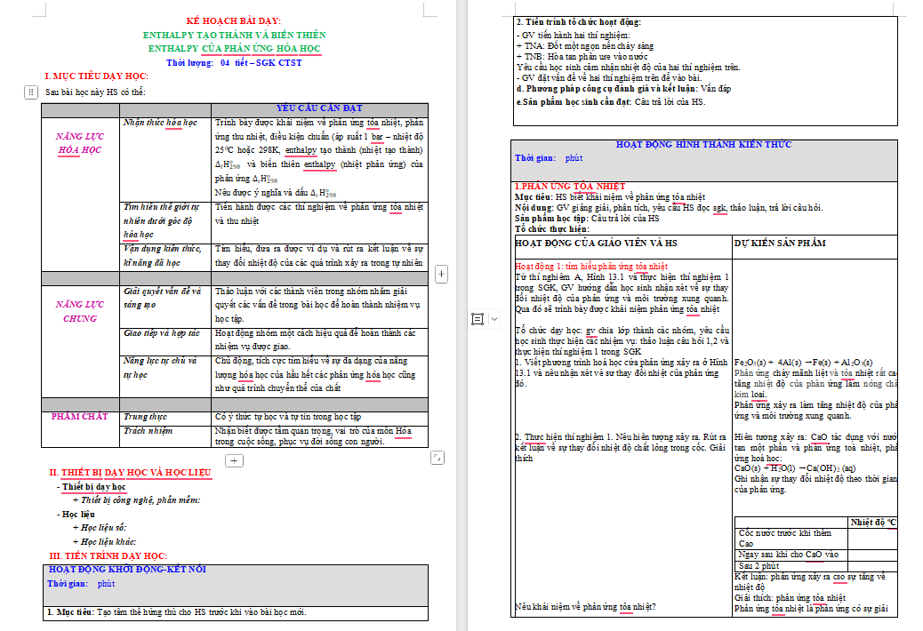 Enthalpy tạo thành và biến thiên enthalpy của phản ứng hóa học