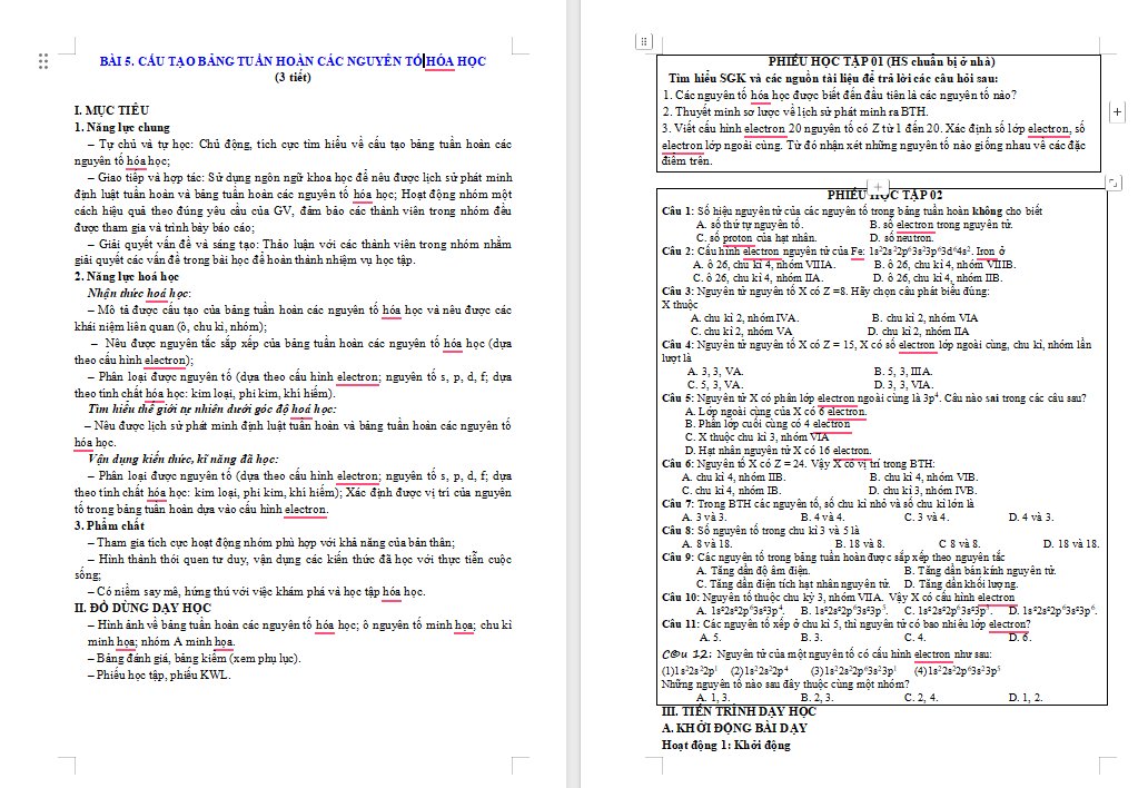 Cấu tạo bảng tuần hoàn các nguyên tố hóa học
