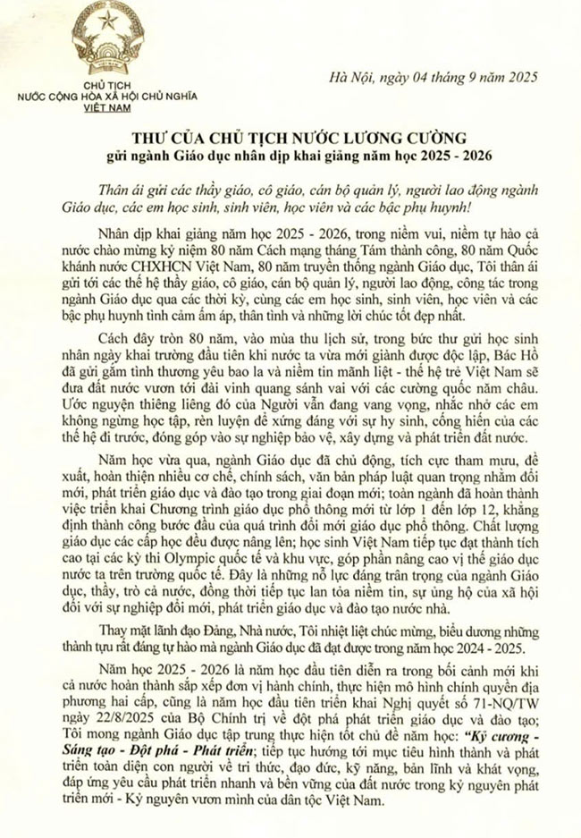 Thư Chủ tịch nước