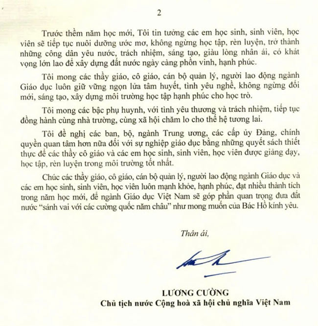 Thư Chủ tịch nước