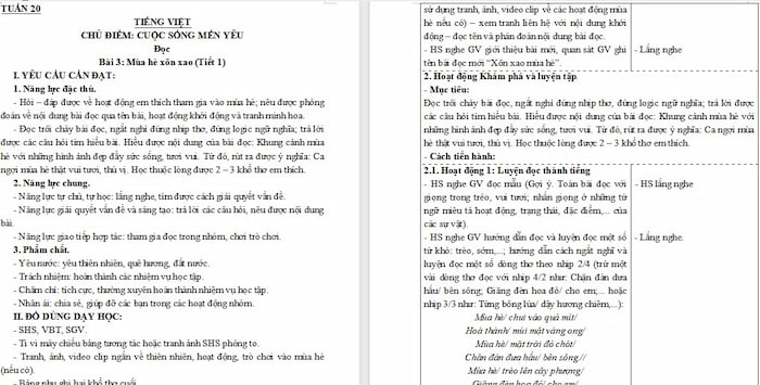 Giáo án Tiếng Việt 4: Xôn xao mùa hè