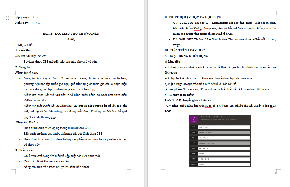 Tạo màu cho chữ và nền