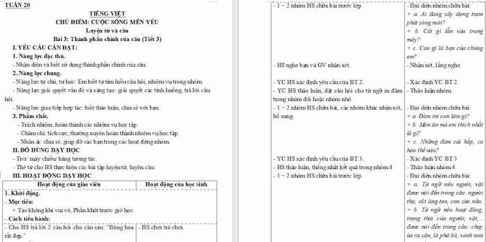 Giáo án Tiếng Việt 4: Thành phần chính của câu