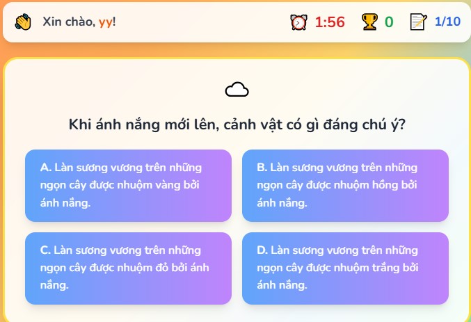Trò chơi tương tác Thử tài đọc hiểu
