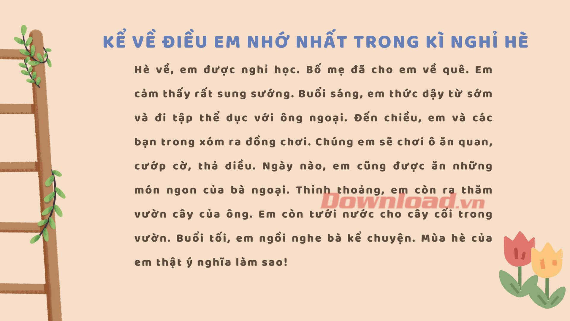 Viết đoạn văn kể về kì nghỉ hè của em lớp 3