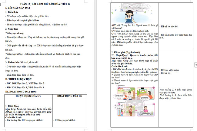 Giáo án Đạo đức 3 Bài 6: Em giữ lời hứa