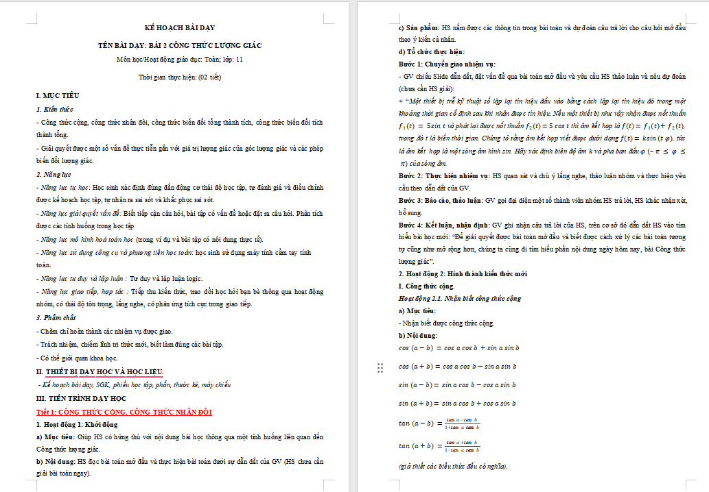 Giáo án Toán 11 Bài 2 Kết nối tri thức