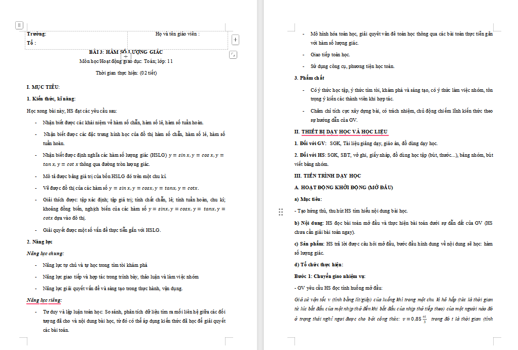 Giáo án Toán 11 Bài 3 Kết nối tri thức