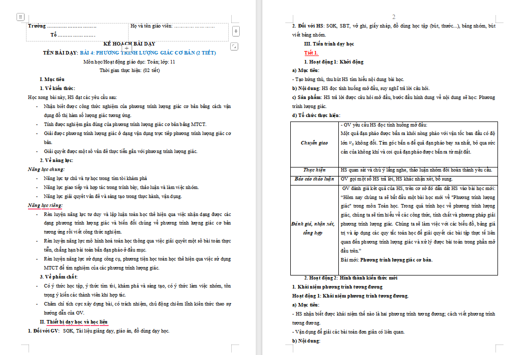 Giáo án Toán 11 Bài 4 Kết nối tri thức