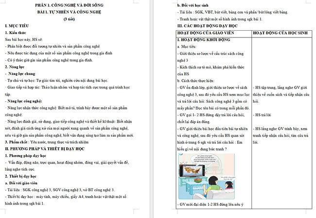 Giáo án Công nghệ 3 Công nghệ trong đời sống