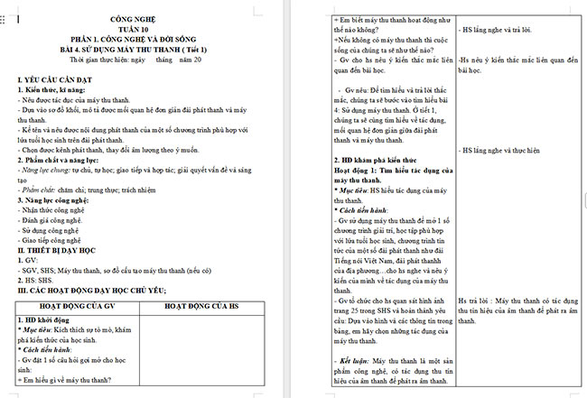 Giáo án Công nghệ 3 Sử dụng máy thu thanh