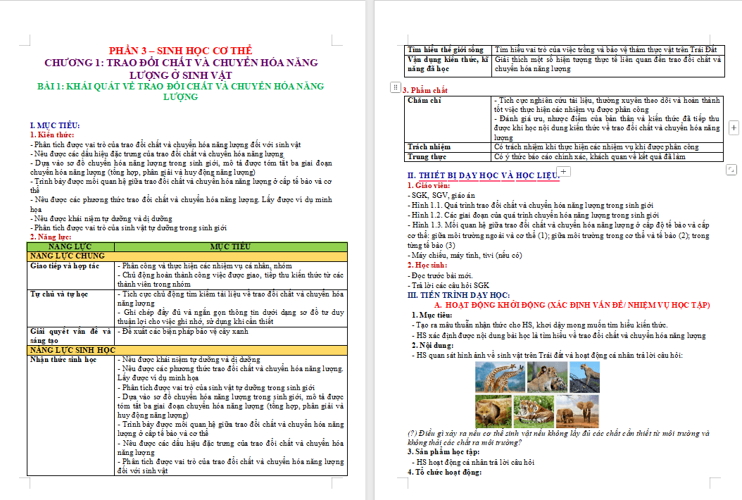 Giáo án Sinh học 11 Bài 1 Kết nối tri thức