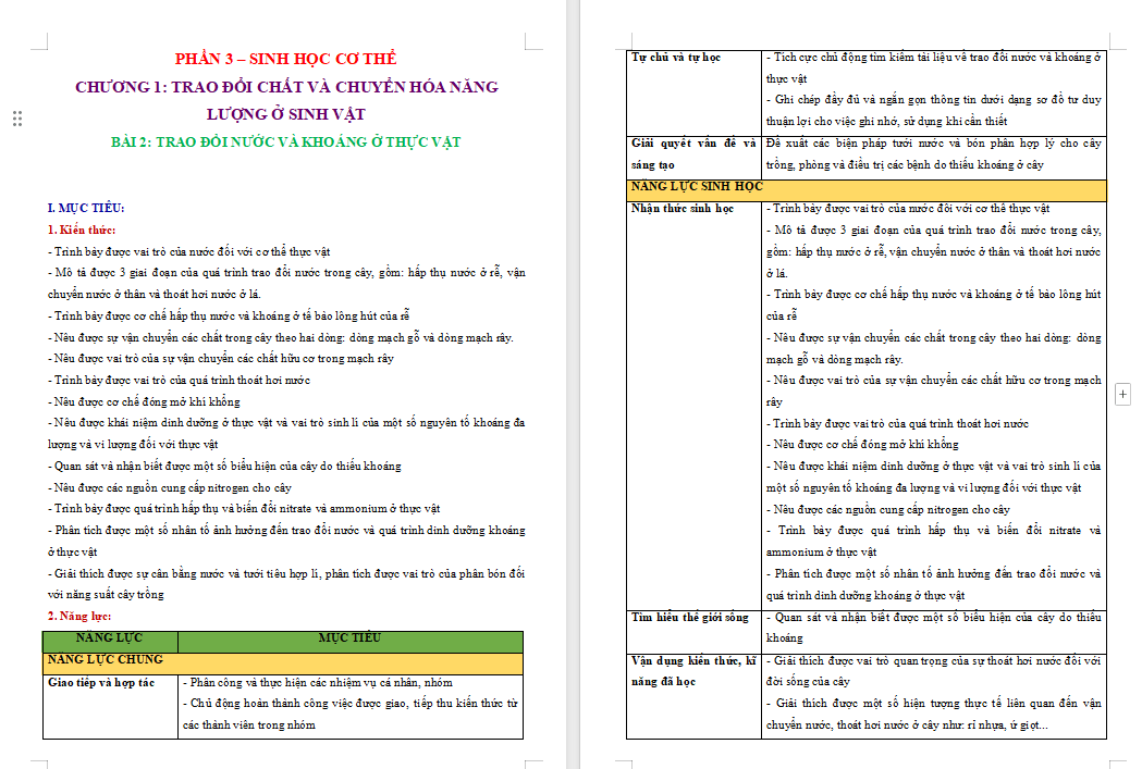 Trao đổi nước và khoáng ở thực vật