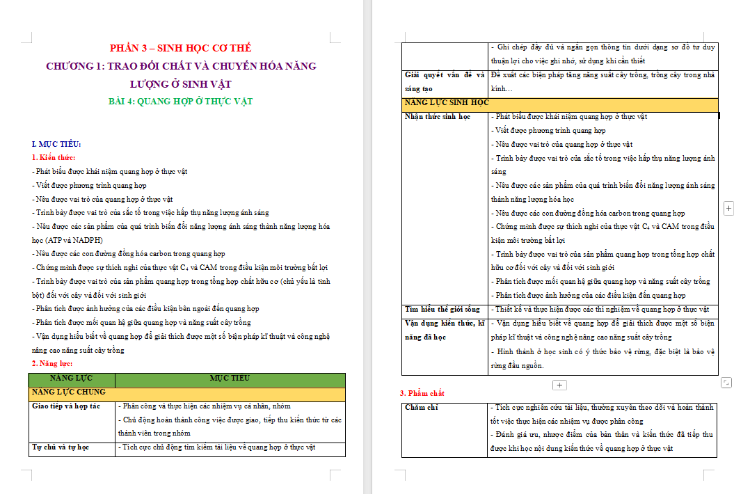  Quang hợp ở thực vật