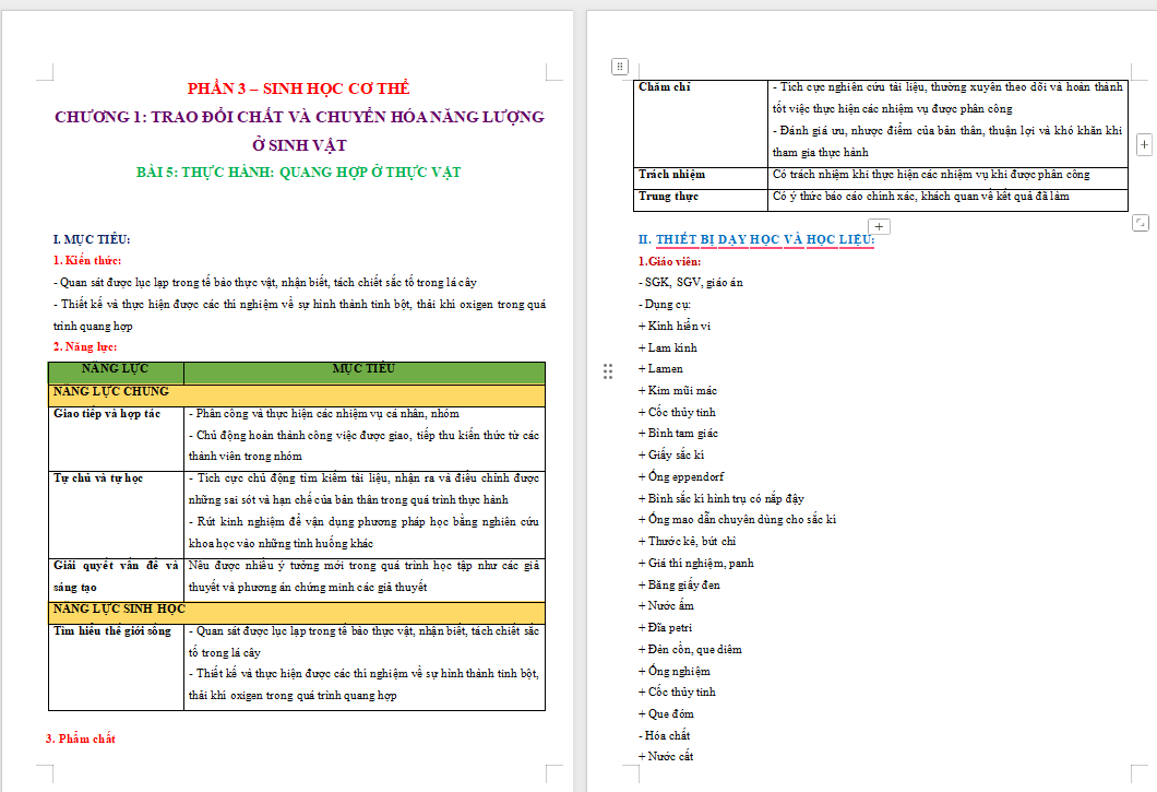 Thực hành Quang hợp ở thực vật