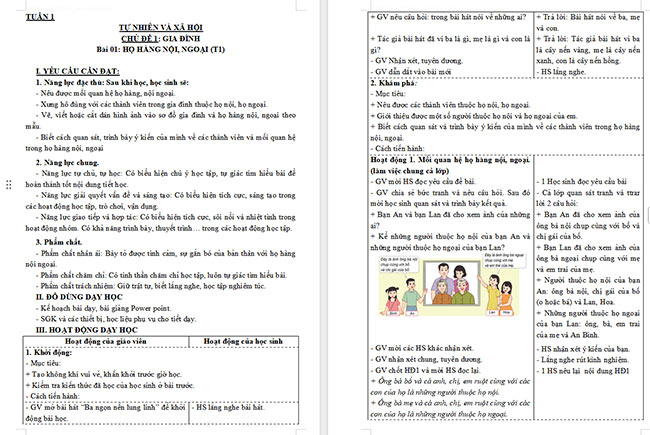  Giáo án Tự nhiên và xã hội 3 Họ nội, họ ngoại