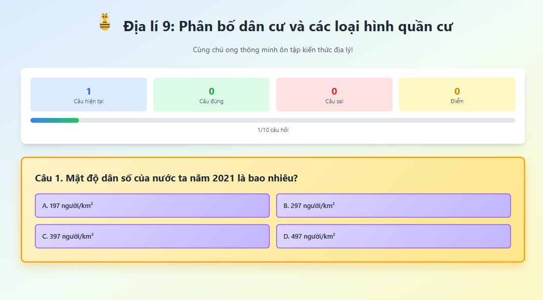 Game tương tác Địa lí 9 Kết nối tri thức