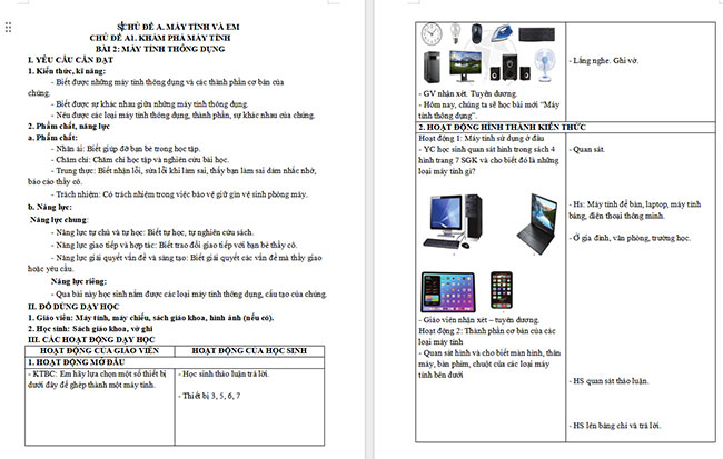 Giáo án Tin học 3 Những máy tính thông dụng