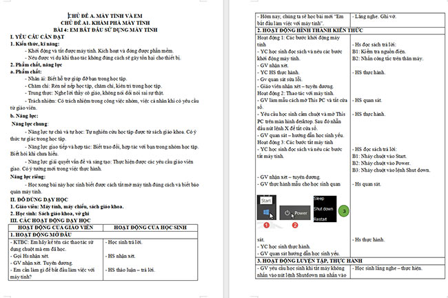 Giáo án Tin học 3 Em bắt đầu sử dụng máy tính