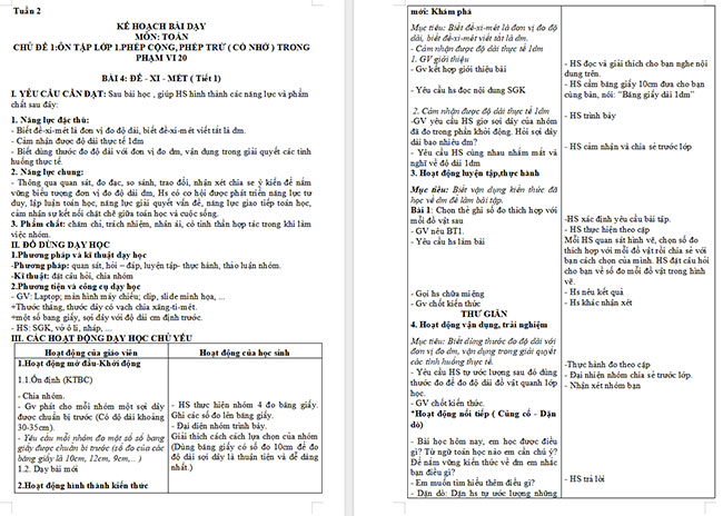 Giáo án Toán 2 Đề-xi-mét