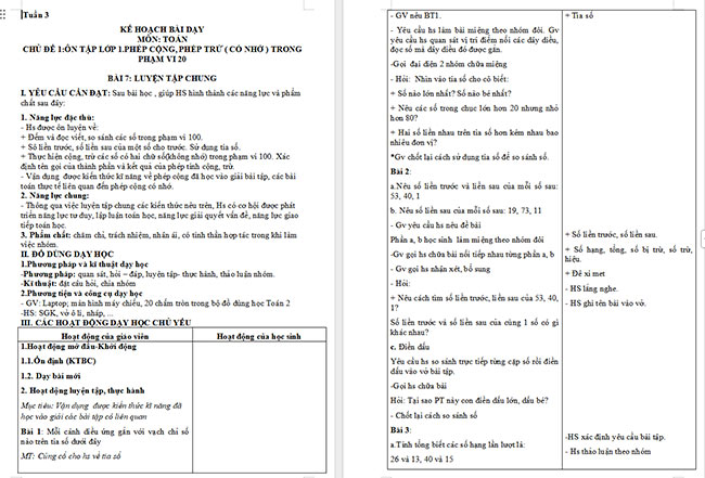 Giáo án Toán 2 Luyện tập chung