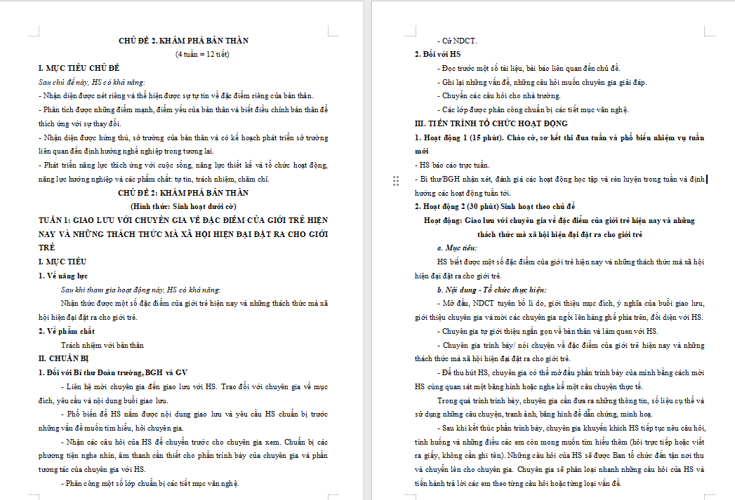HĐTN 11 Chủ đề 2: Khám phá bản thân