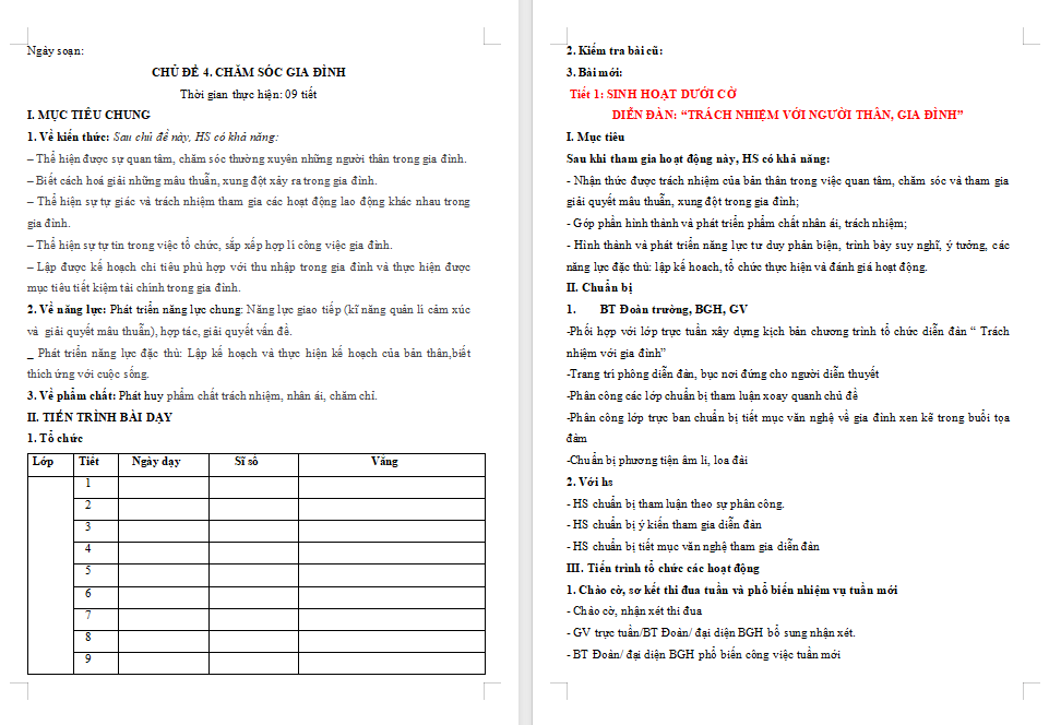 Hoạt động trải nghiệm 11 Trách nhiệm với gia đình