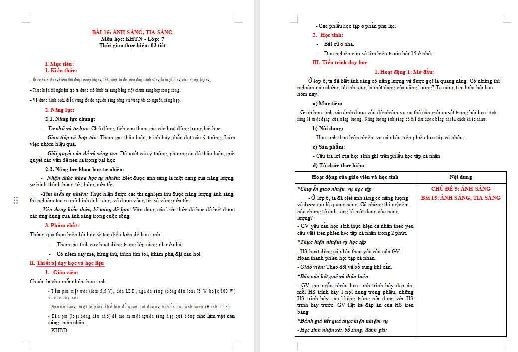 Giáo án PowerPoint Khoa học tự nhiên 7 Bài 15: Ánh sáng, tia sáng