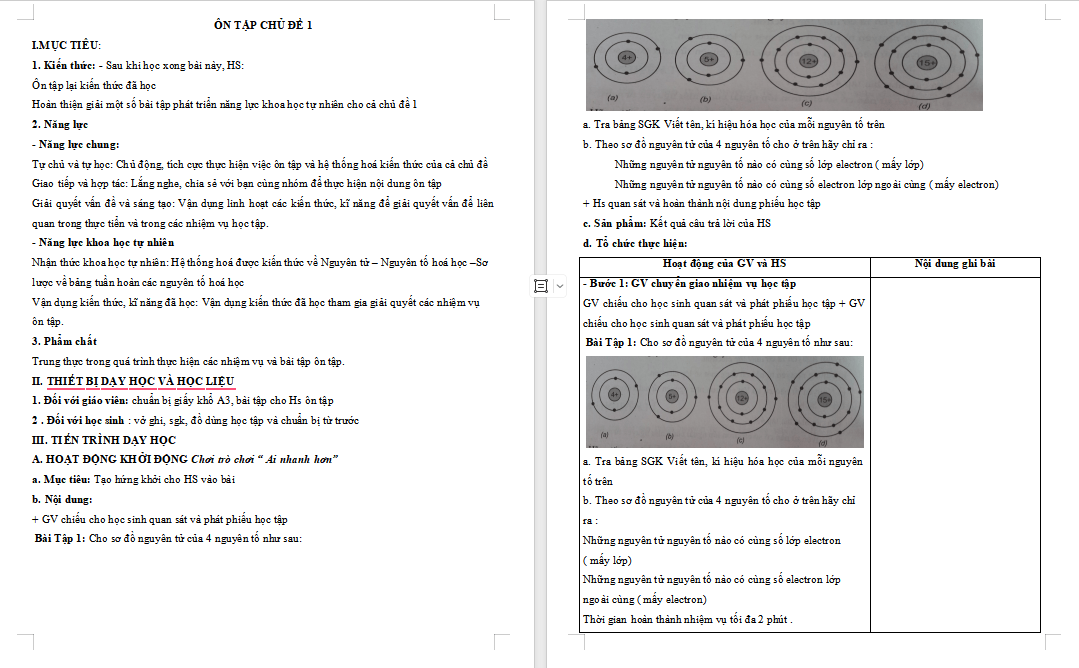 Giáo án KHTN 7 Ôn tập chủ đề 1
