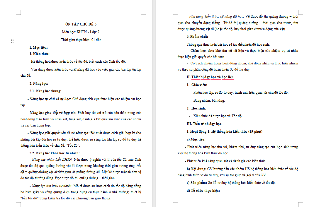 Giáo án KHTN 7 Ôn tập chủ đề 3