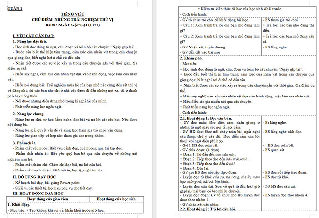 Giáo án Tiếng Việt 3 Ngày gặp lại