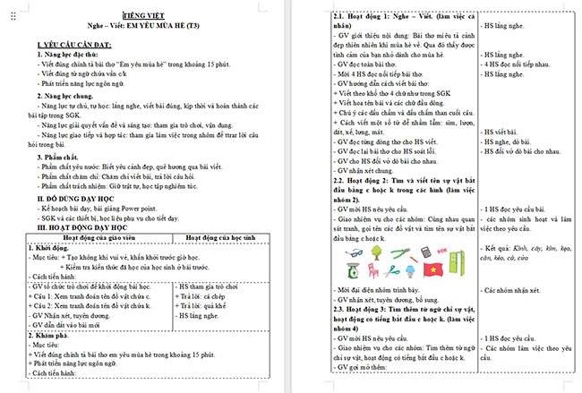 Giáo án Tiếng Việt 3 Em yêu mùa hè