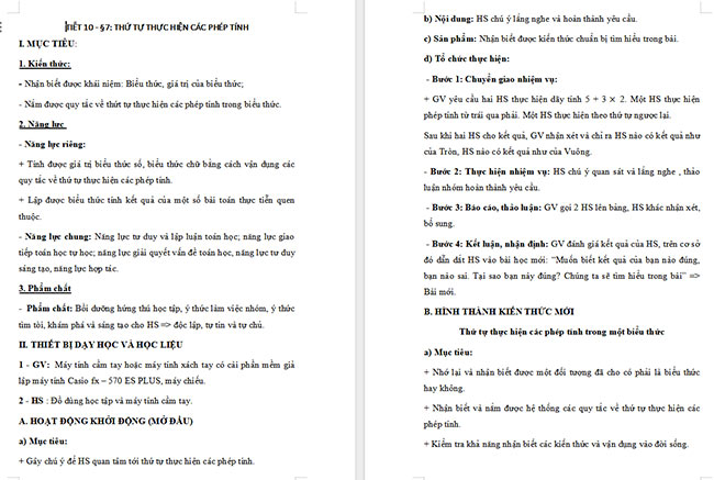 Giáo án Toán 6 Bài 7: Thứ tự thực hiện các phép tính