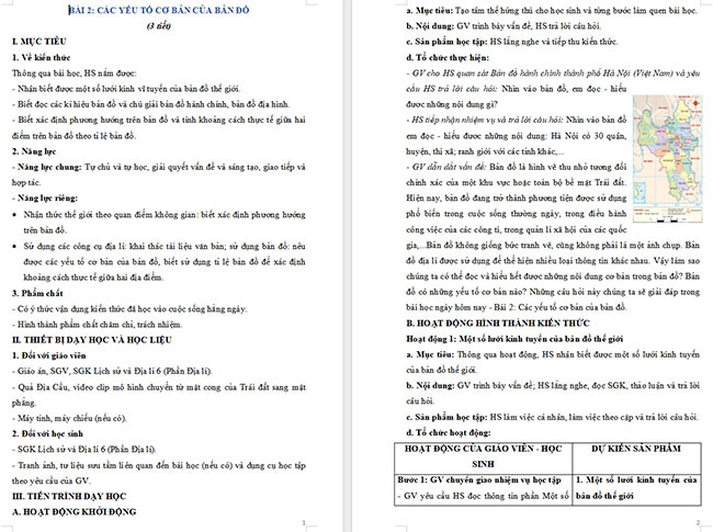  Giáo án Địa lí 6 Bài 2: Các yếu tố cơ bản của bản đồ