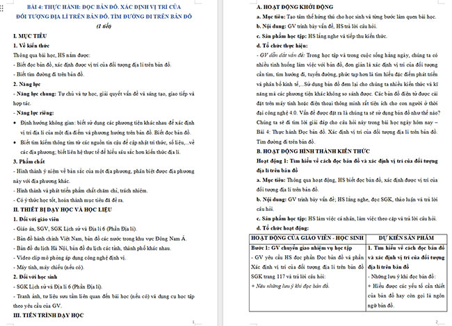 Giáo án Địa lí 6 Bài 4: Thực hành: Đọc bản đồ. Xác định vị trí của đối tượng địa lí trên bản đồ. Tìm đường đi trên bản đồ